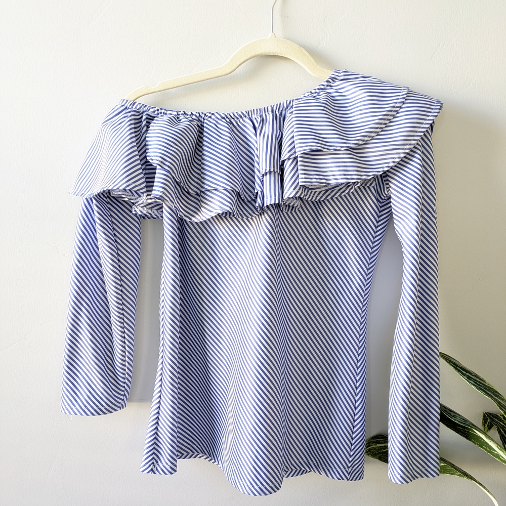 Blue Striped Off-Shoulder Blouse